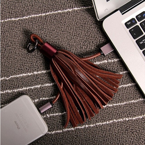 Accessories - (3 PACK) Dark Brown Leather Tassel Keychain iPhone iPad Lightning USB Cable